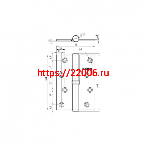 Петля Punto (Пунто) съемная IN4100SR-HD CP правая (113/HD-4) хром ПОДВЕС фото 3 Петля Punto (Пунто) съемная IN4100SR-HD CP правая (113/HD-4) хром ПОДВЕС фото 3