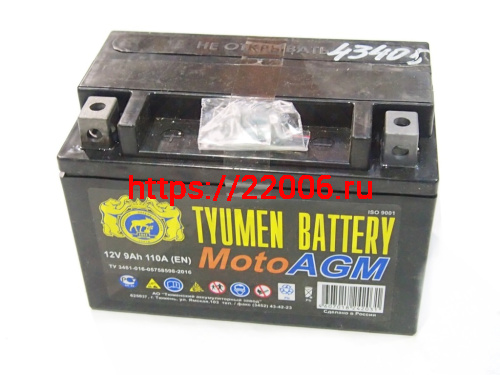Аккумулятор 12В  9 А/ч, кислотный AGM (Тюмень 6МТС -9)  (150х86х105) прямая  полярность