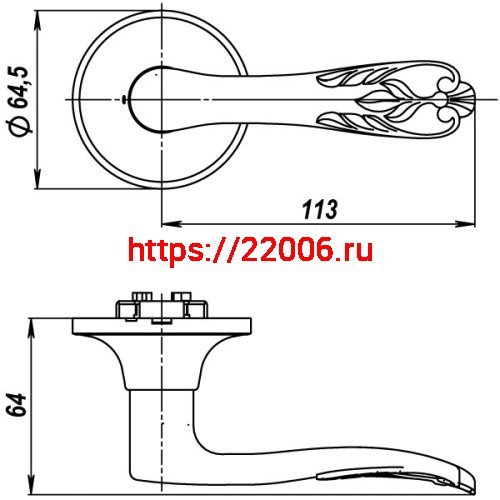 Ручка Punto (Пунто) защелка 6033 AC-E (кл./фик.) медь фото 3 Ручка Punto (Пунто) защелка 6033 AC-E (кл./фик.) медь фото 3
