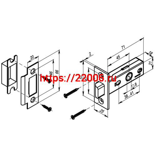 Защелка Punto (Пунто) врезная METL45-8 ( L45-8) CP хром фото 3 Защелка Punto (Пунто) врезная METL45-8 ( L45-8) CP хром фото 3