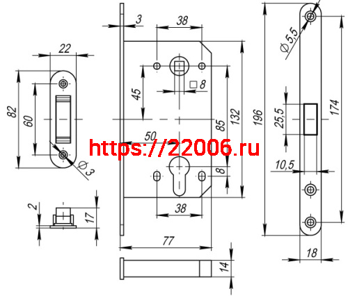 Замок межкомнатный Fuaro (Фуаро) под цилиндр MAGNET M85C-50 GR (графит) фото 3 Замок межкомнатный Fuaro (Фуаро) под цилиндр MAGNET M85C-50 GR (графит) фото 3