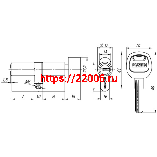 Цилиндровый Punto (Пунто) механизм (A202/100) A2002Knob100(45+10+45) с вертушкой SN никель фото 3 Цилиндровый Punto (Пунто) механизм (A202/100) A2002Knob100(45+10+45) с вертушкой SN никель фото 3