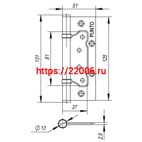 Петля Punto (Пунто) универсальная без врезки IN5200W SC (200-2B 125x2,5) мат. хром фото 3