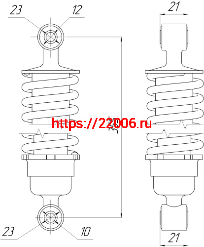 Амортизатор Alpha зад. хром (L-355, D1-23, d1-12,Н1-21,D2-23,d2-10,Н2-21)(короткий стакан) усил.пруж. фото 2 Амортизатор Alpha зад. хром (L-355, D1-23, d1-12,Н1-21,D2-23,d2-10,Н2-21)(короткий стакан) усил.пруж. фото 2