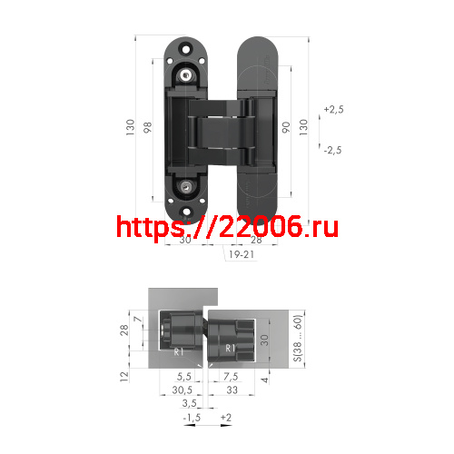 Петля Armadillo (Армадилло) скрытой установки U3D5000.VPG SC мат.хром TECH фото 2 Петля Armadillo (Армадилло) скрытой установки U3D5000.VPG SC мат.хром TECH фото 2