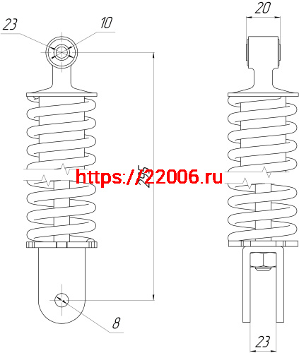 Амортизатор зад. L-295, D1-23, d1-10, H1-20, d2-8, H2-23 HONDA DIO50, AF-1644 фото 2 Амортизатор зад. L-295, D1-23, d1-10, H1-20, d2-8, H2-23 HONDA DIO50, AF-1644 фото 2