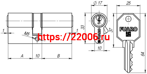 Цилиндровый Fuaro (Фуаро) механизм 100 CA 90 mm (40+10+40) CP хром 3 кл. фото 3 Цилиндровый Fuaro (Фуаро) механизм 100 CA 90 mm (40+10+40) CP хром 3 кл. фото 3